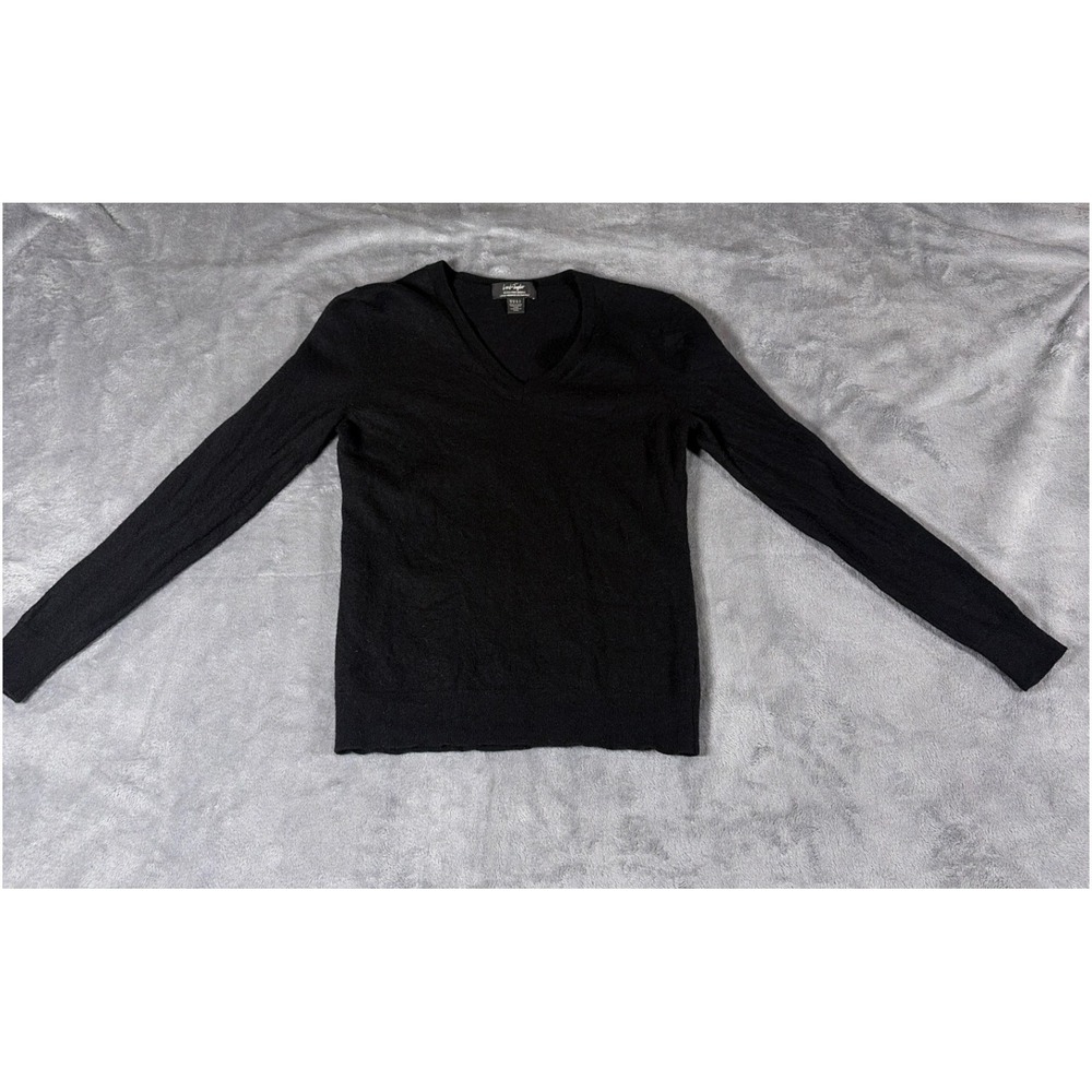 Lord & Taylor Black Extra Fine Merino Wool V-Neck Sweater Womens Medium